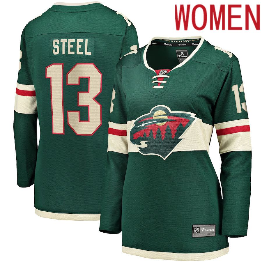 Women Minnesota Wild #13 Sam Steel Fanatics Branded Green Home Breakaway Player NHL Jersey->women nhl jersey->Women Jersey